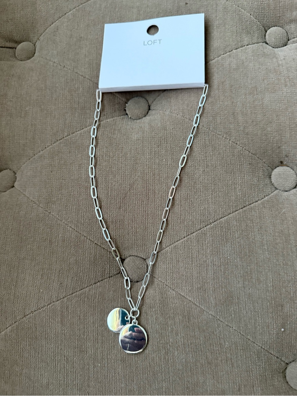 LOFT Silver Paperclip Chain Necklace with Double Disc Pendants